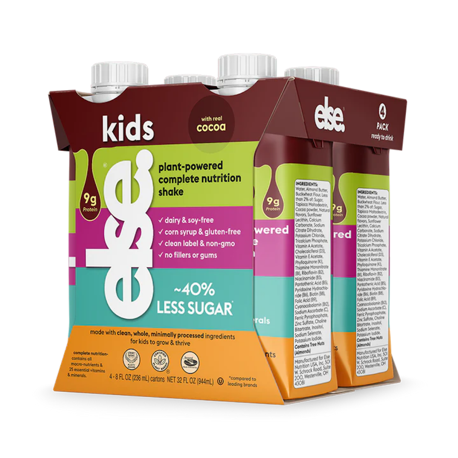 slide 1 of 2, Else Kids Plant-Powered Complete Nutrition Shake with Real Cocoa 4 - 8 fl oz Cartons, 4 ct