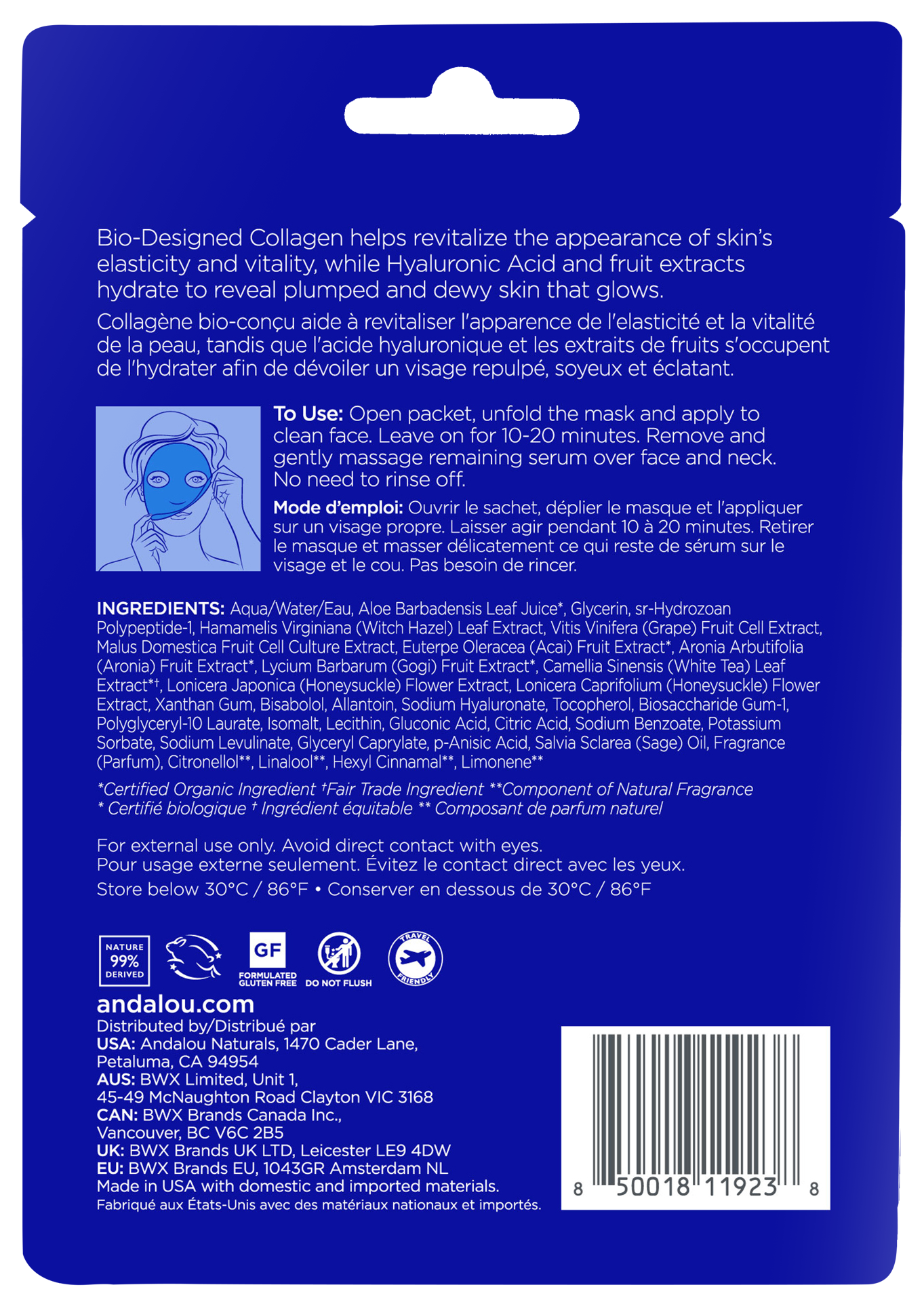 slide 2 of 2, Andalou Naturals Facial Sheet Mask Instant Hydrate & Refresh, 0.6 oz