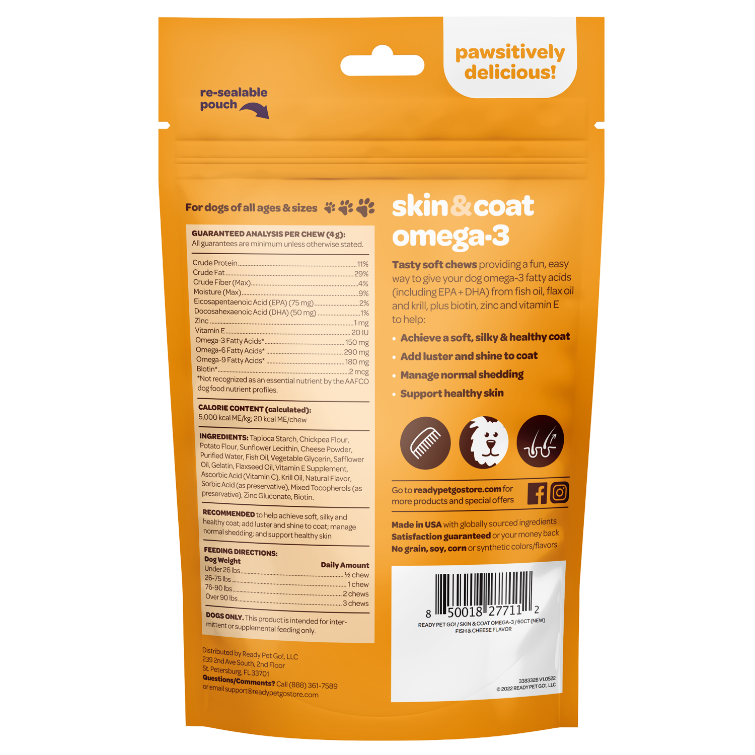 slide 2 of 2, Ready Pet Go! Skin & Coat Omega-3 Fish & Cheese Soft Chews 60 ea, 60 ct