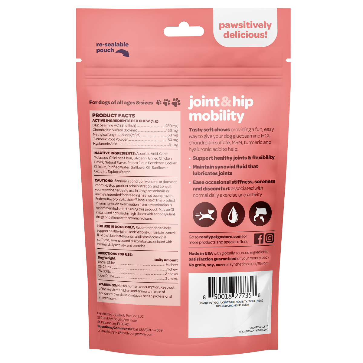 slide 2 of 2, Ready Pet Go! Joint & Hip Mobility Grilled Chicken Soft Chews 60 ea, 60 ct