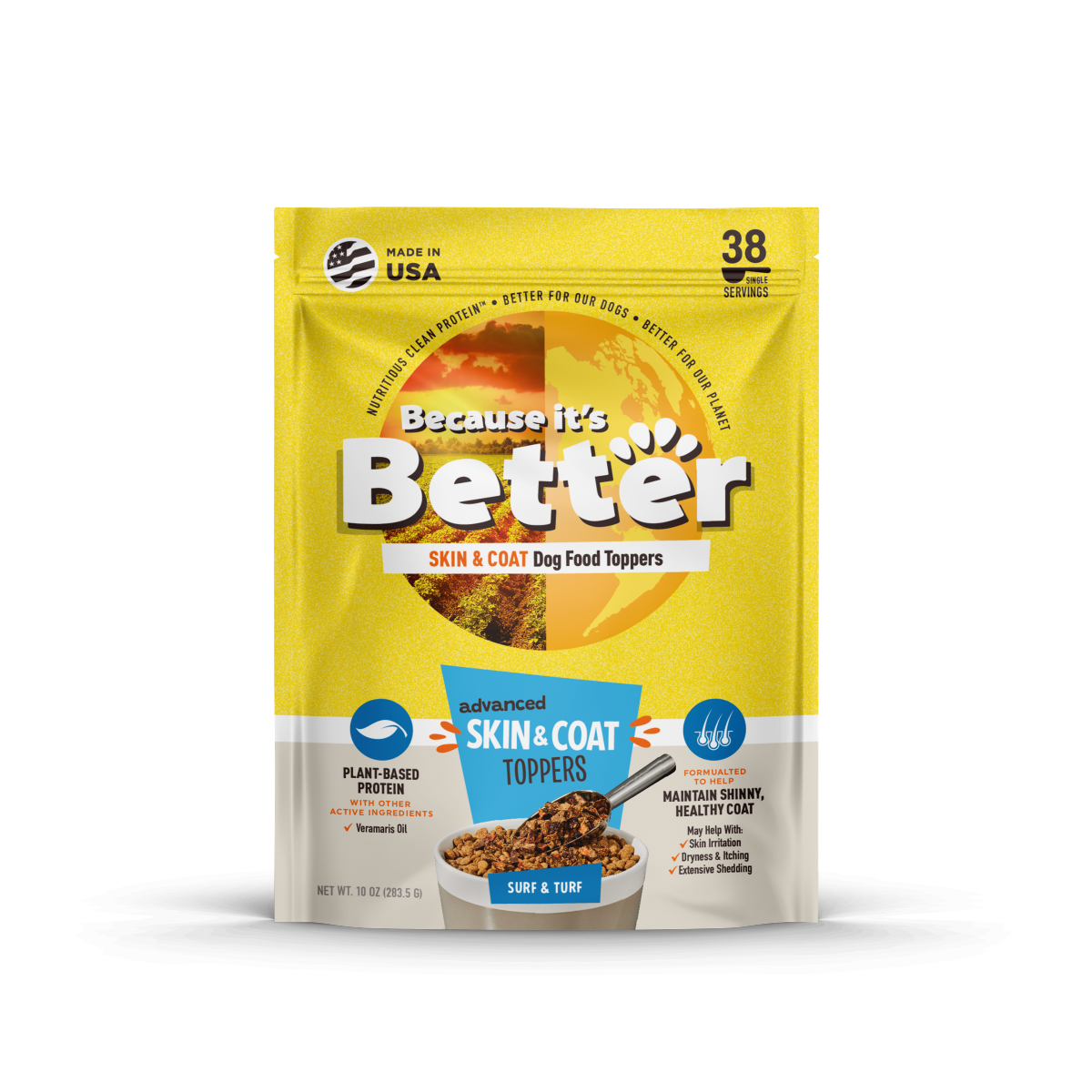 slide 1 of 13, Because It's Better Surf & Turf Advanced Skin & Coat Dog Food Toppers 10 oz, 10 oz