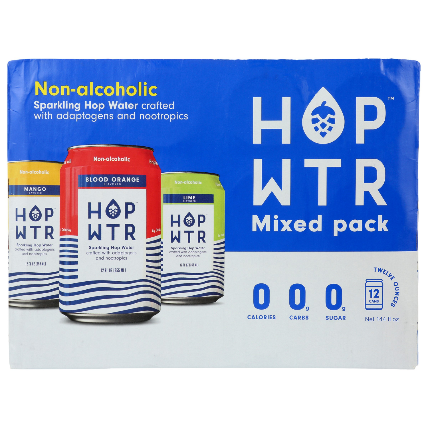 slide 1 of 2, Hop Wtr Mixed Pack Non-Alcoholic Assorted Sparkling Hop Water Mixed Pack 12 - 12 oz Cans, 12 ct; 12 oz