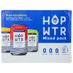 Hop Wtr Mixed Pack Non-Alcoholic Assorted Sparkling Hop Water Mixed Pack 12 - 12 oz Cans