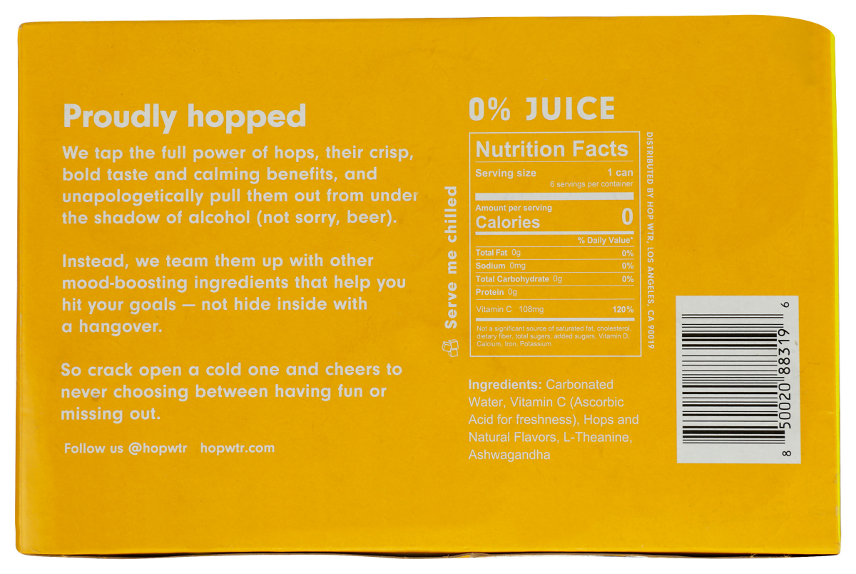 slide 2 of 2, Hop Wtr Non-Alcoholic Mango Flavored Sparkling Hop Water 6 - 12 oz Cans, 6 ct; 12 oz