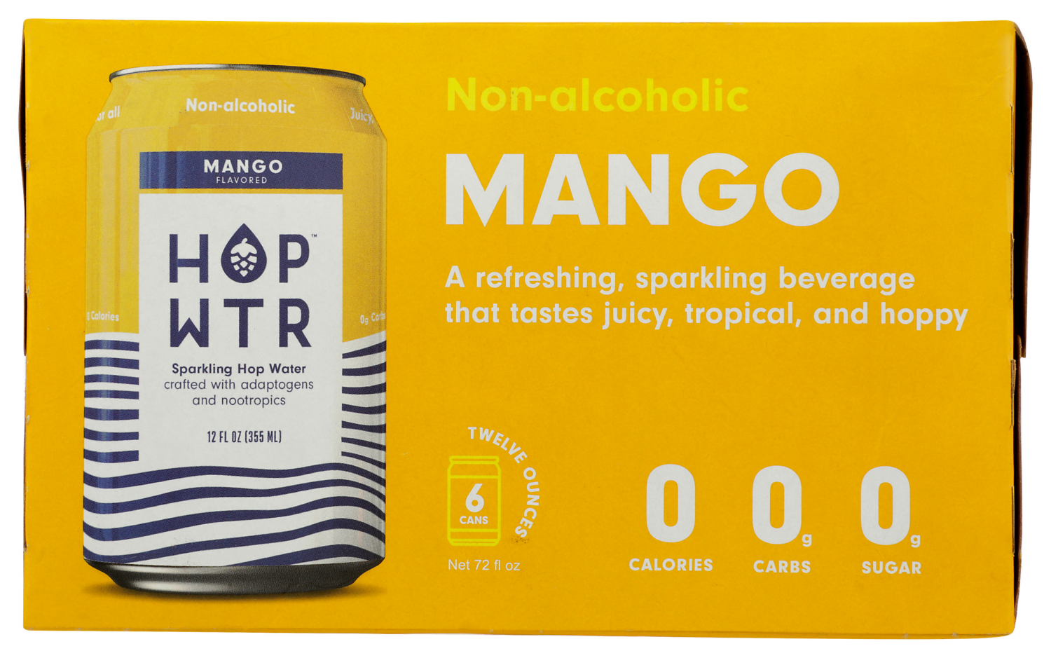 slide 1 of 2, Hop Wtr Non-Alcoholic Mango Flavored Sparkling Hop Water 6 - 12 oz Cans, 6 ct; 12 oz