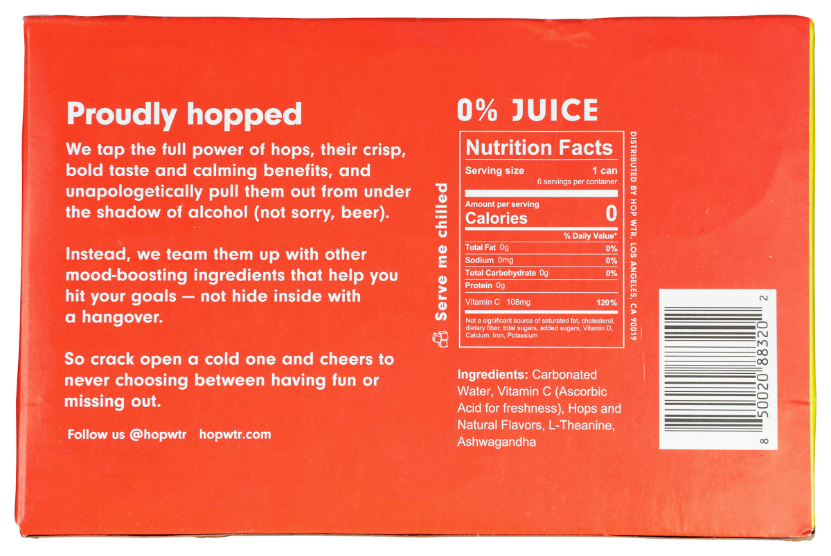 slide 2 of 2, Hop Wtr Non-Alcoholic Blood Orange Sparkling Hop Water 6 - 12 oz Cans, 6 ct; 12 oz