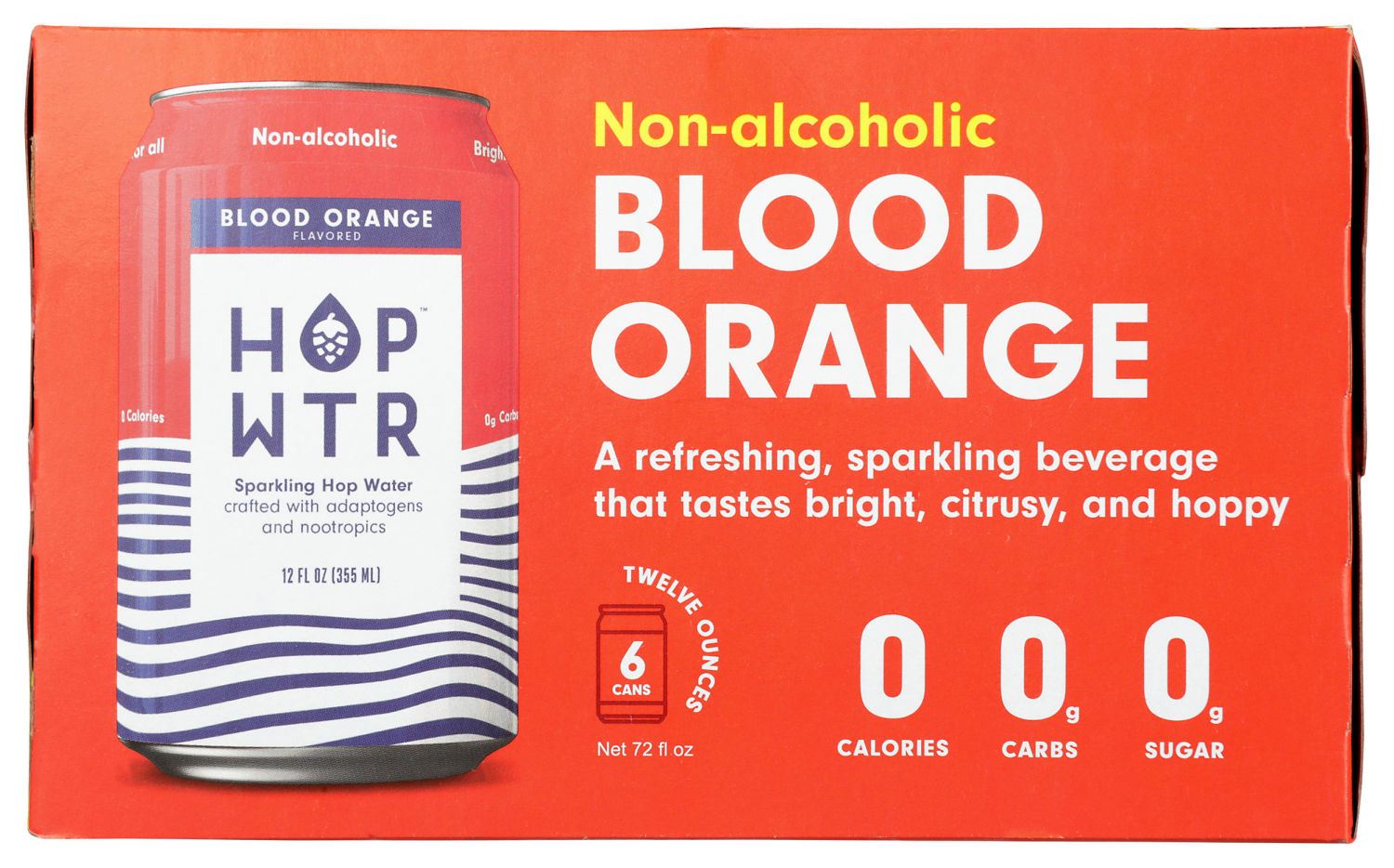 slide 1 of 2, Hop Wtr Non-Alcoholic Blood Orange Sparkling Hop Water 6 - 12 oz Cans, 6 ct; 12 oz