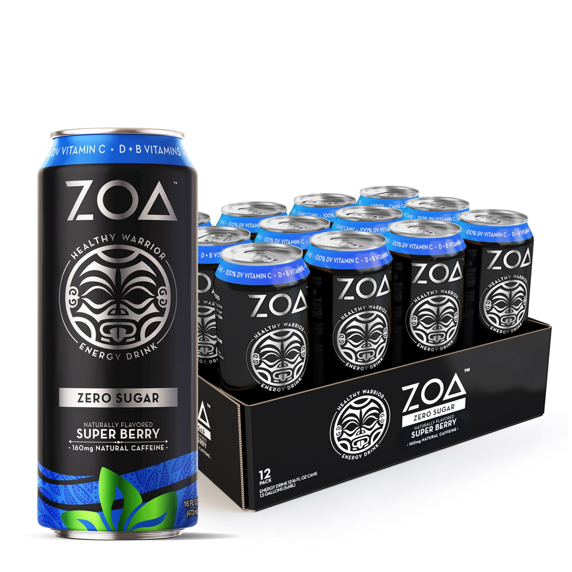 slide 1 of 1, ZOA Energy Drink Zero Sugar - Super Berry, 12 ct