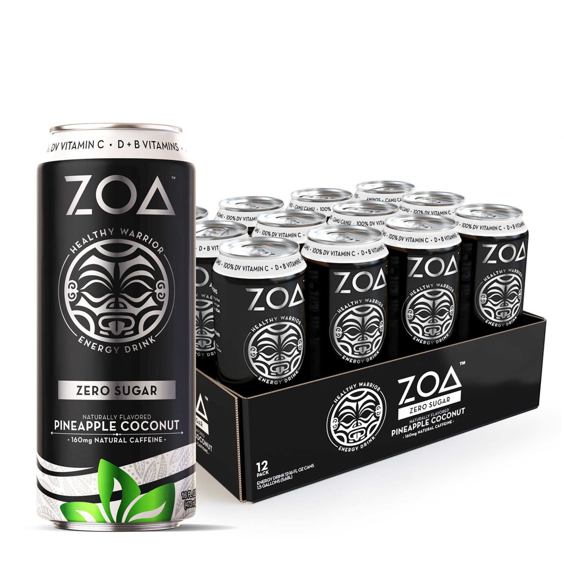 slide 1 of 1, ZOA Energy Drink Zero Sugar - Pineapple Coconut, 12 ct
