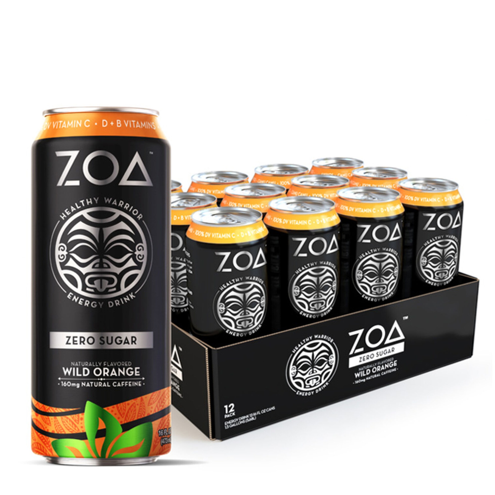 slide 1 of 1, ZOA Energy Drink Zero Sugar - Wild Orange, 12 ct