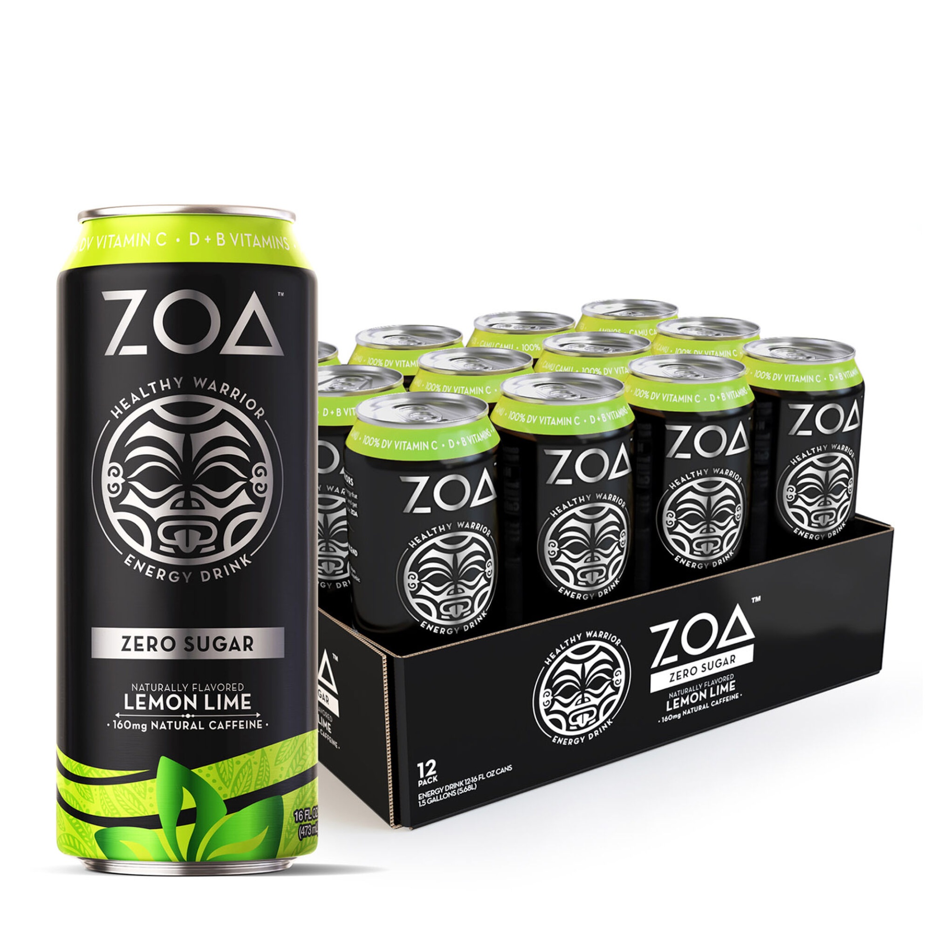 slide 1 of 1, ZOA Energy Drink Zero Sugar - Lemon Lime, 12 ct