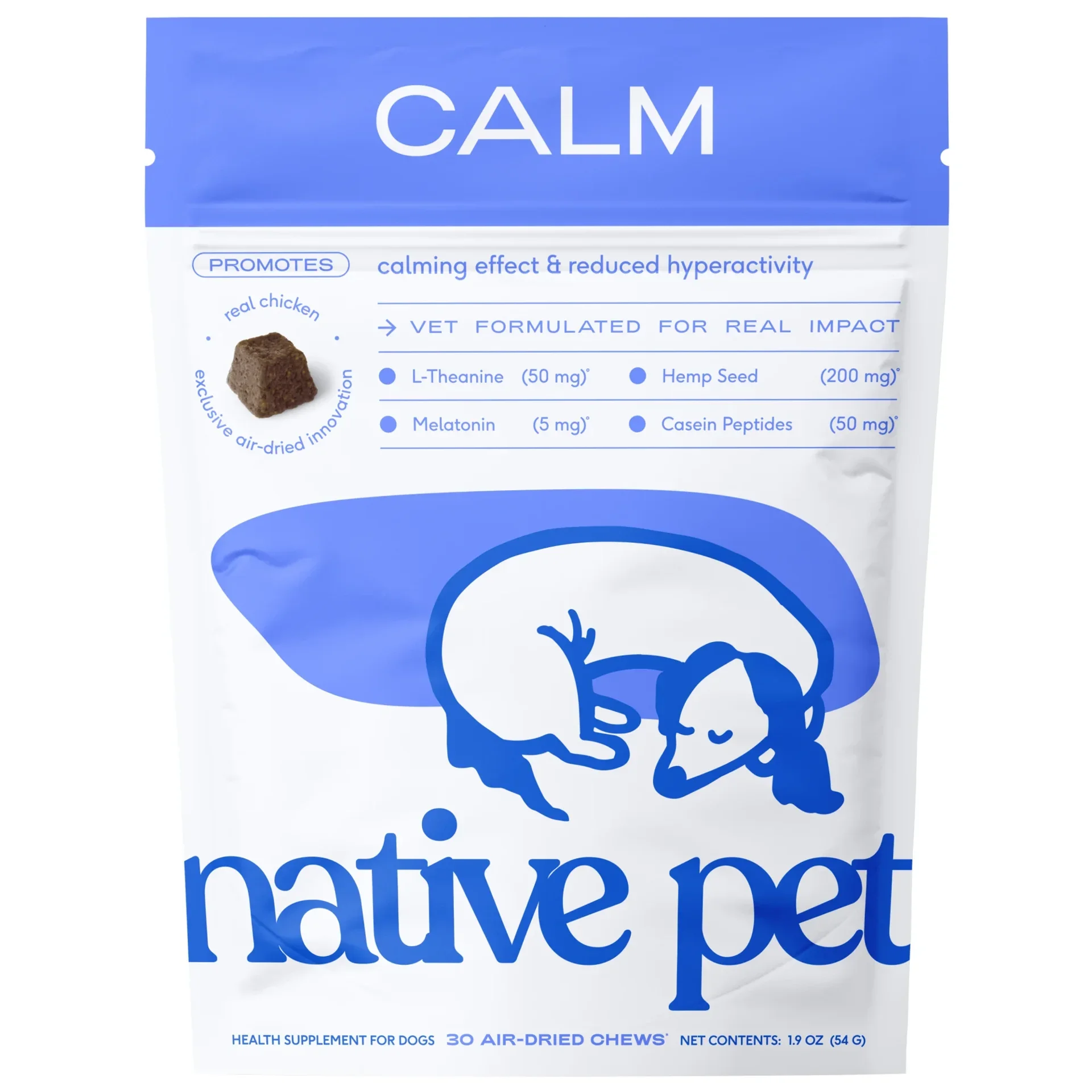 slide 1 of 1, Native Pet Calm Chews for Anxiety & Calming Supplement for Dogs, 1.9 oz., Count of 30, 1.9 oz; 30 ct