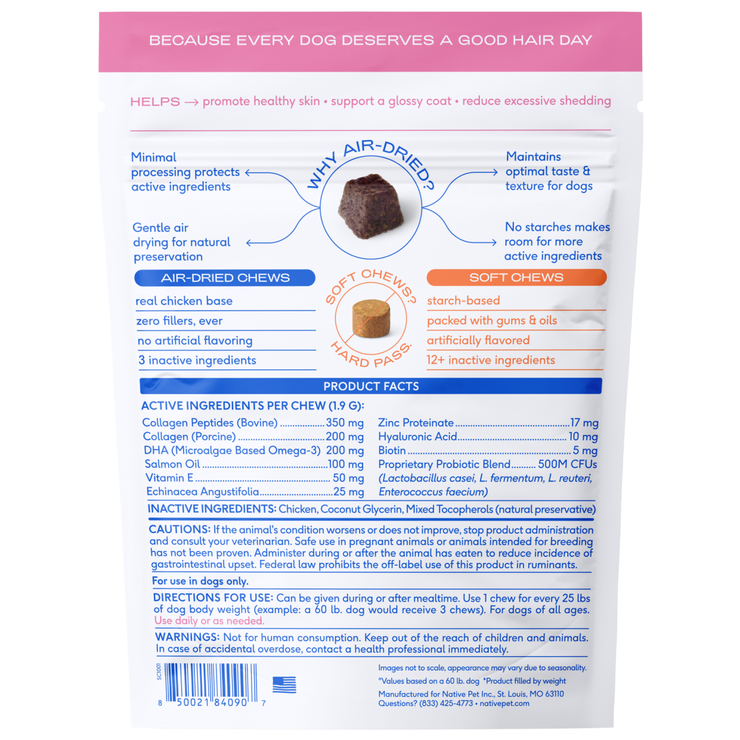 slide 2 of 8, Native Pet Skin & Coat Chews with Omega-3 Skin & Coat Supplement for Dogs, 30ct, 30 ct