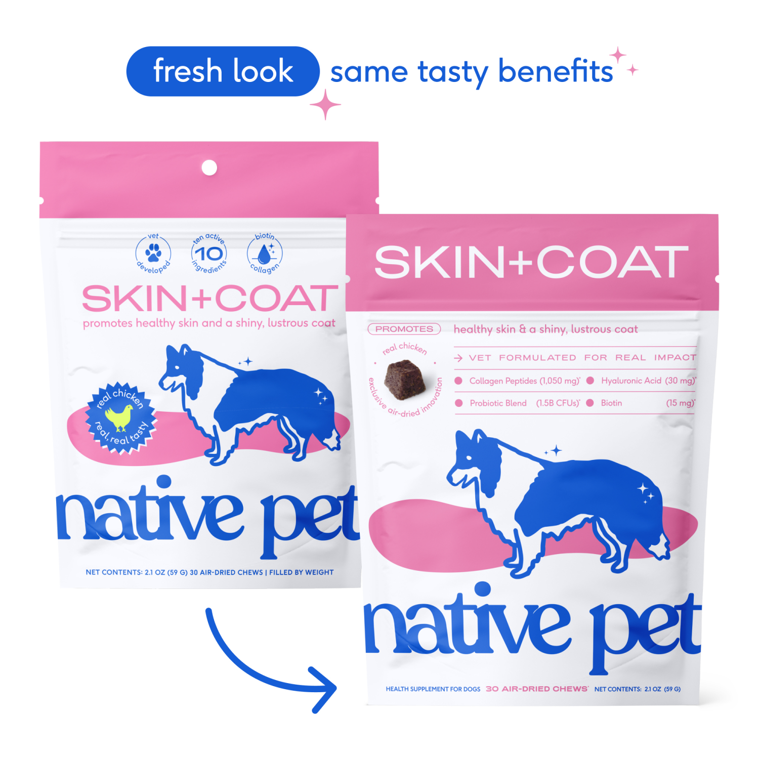 slide 4 of 8, Native Pet Skin & Coat Chews with Omega-3 Skin & Coat Supplement for Dogs, 30ct, 30 ct