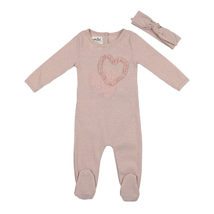 slide 1 of 2, HannaKay by Manière Newborn Heart Shadow Footie and Headwrap Set - Mauve, 2 ct