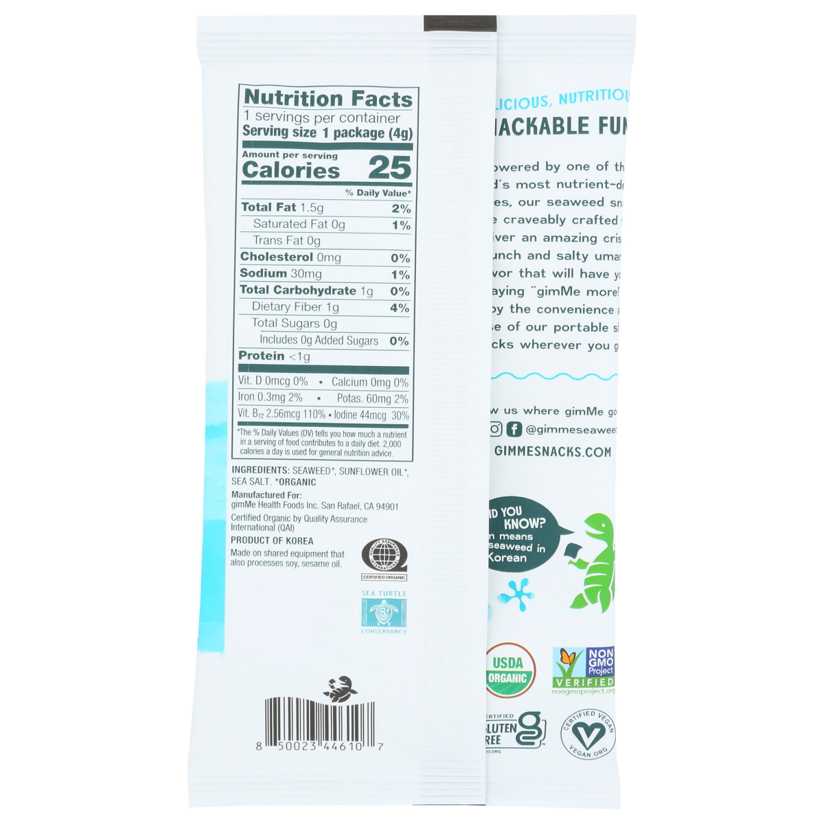 slide 2 of 2, gimMe Grab & Go Roasted Sea Salt Seaweed Snacks 0.14 oz, 0.14 oz