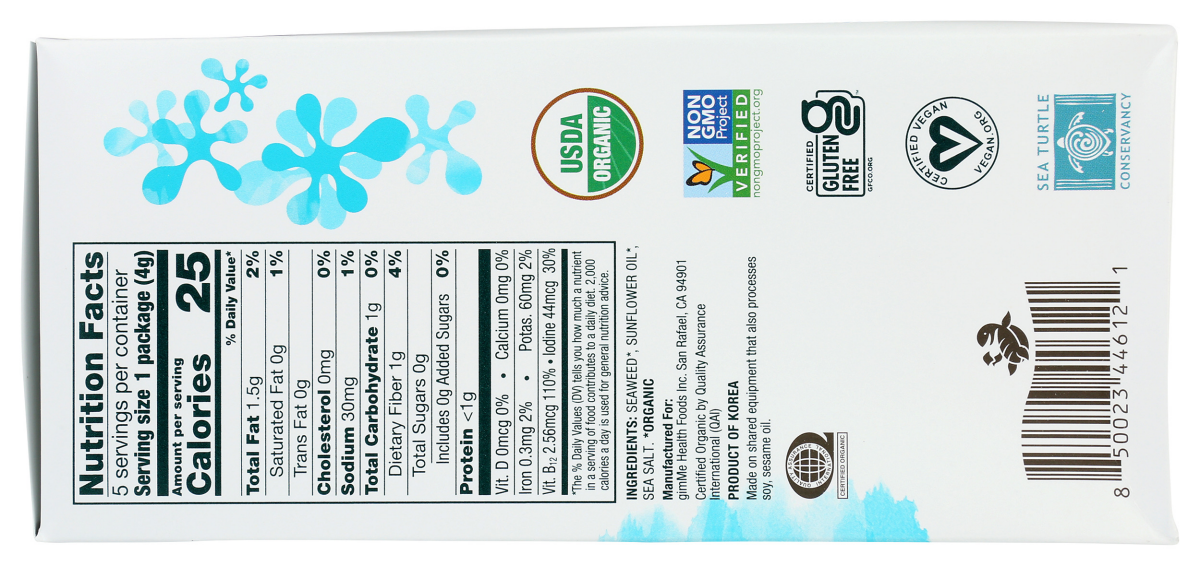 slide 2 of 2, gimme Seaweed Grab & Go Organic Premium Roasted Seaweed Snack, Sea Salt, .70oz, 5 Pack, 5 ct