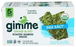 gimme Seaweed Grab & Go Organic Premium Roasted Seaweed Snack, Sea Salt, .70oz, 5 Pack