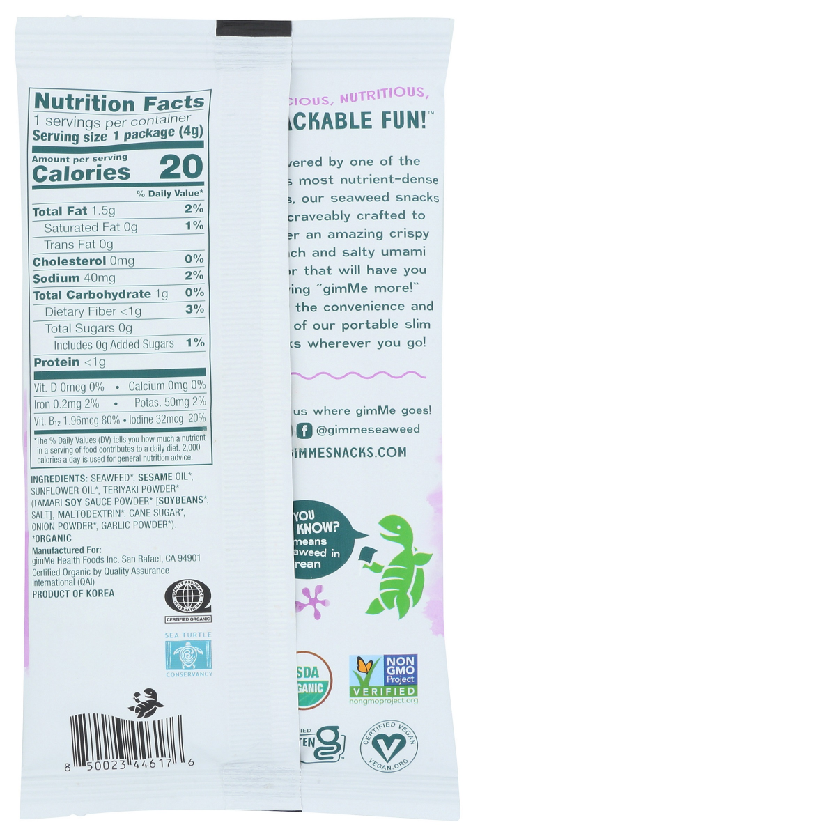 slide 2 of 2, gimMe Grab & Go Roasted Teriyaki Seaweed Snacks 0.14 oz, 0.14 oz