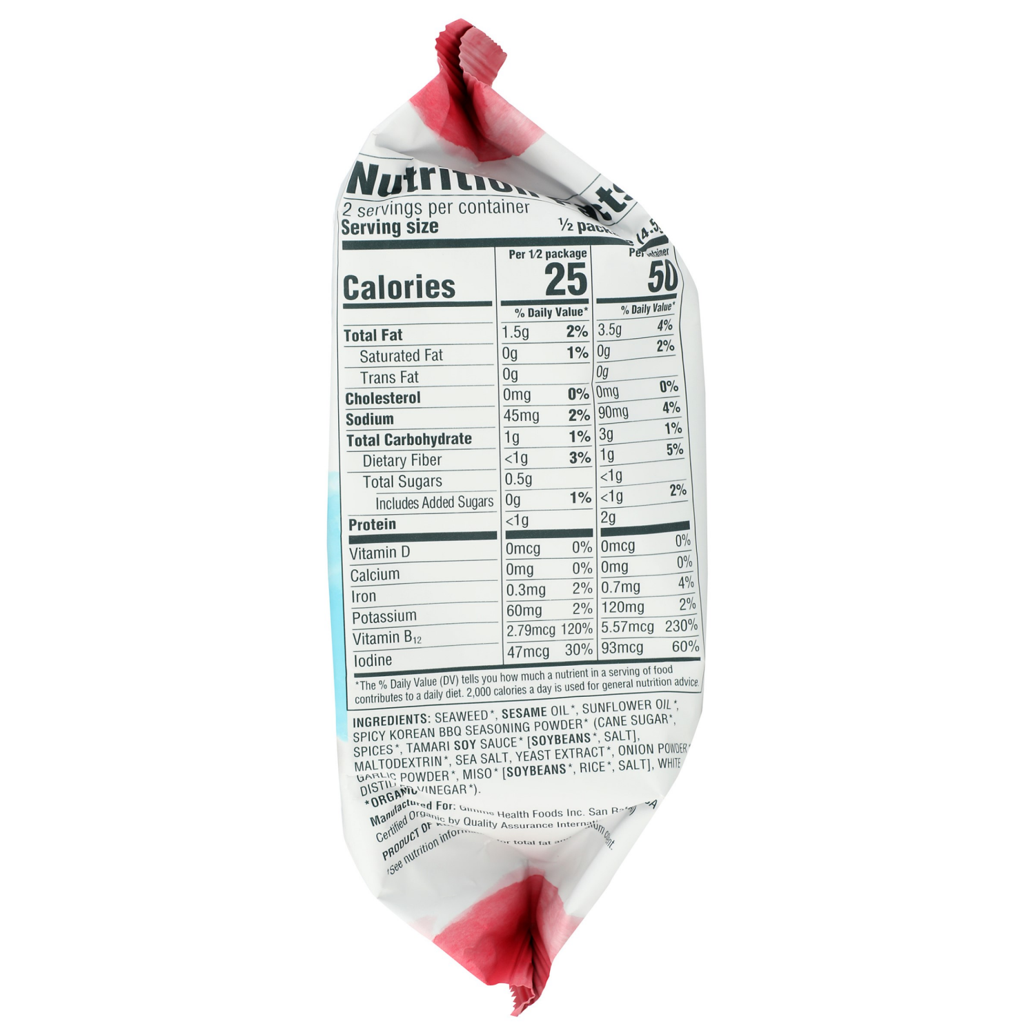 slide 3 of 4, gimMe Organic Roasted Seaweed Snack Korean BBQ - 0.32oz, 0.32 oz