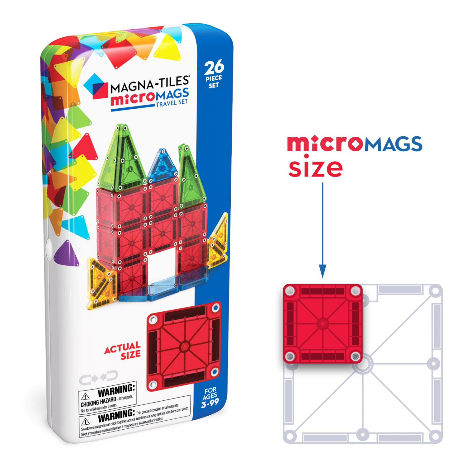 slide 1 of 7, MAGNA-TILES microMAGS 26-Piece Travel Magnetic Construction Set Bold Colors, The ORIGINAL Magnetic Building Brand, 1 ct