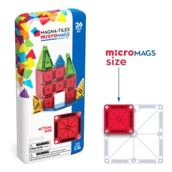 MAGNA-TILES microMAGS 26-Piece Travel Magnetic Construction Set Bold Colors, The ORIGINAL Magnetic Building Brand
