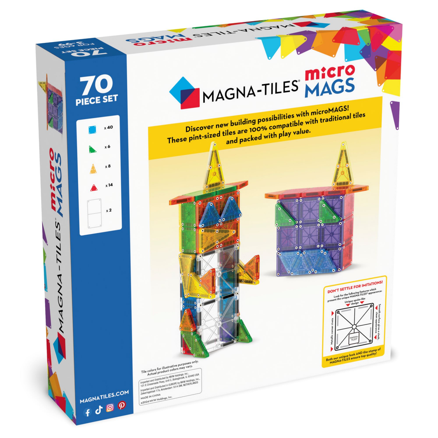 slide 2 of 8, MAGNA-TILES microMAGS 70-Piece Deluxe Magnetic Construction Set, The ORIGINAL Magnetic Building Brand, 1 ct