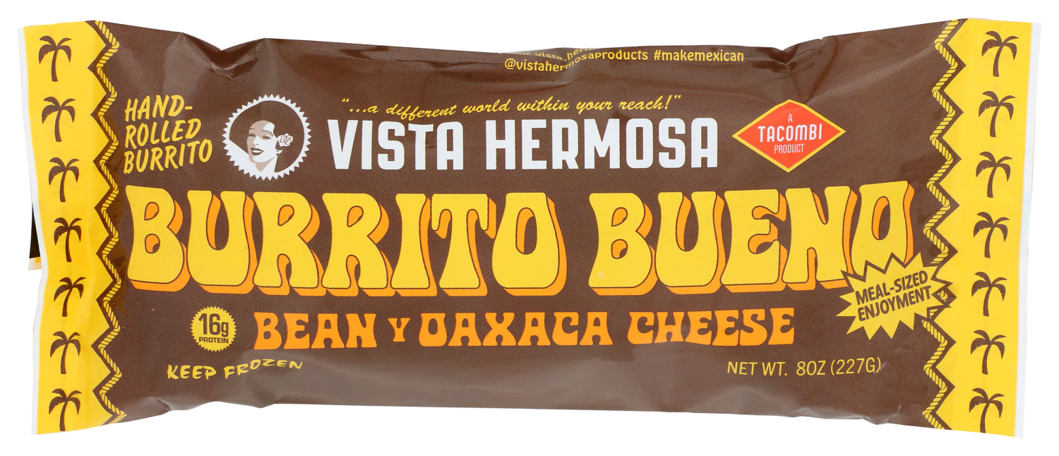 slide 1 of 3, Vista Hermosa Hand-Rolled Mild Medium Spicy Bean & Oaxaca Cheese Burrito Buena 8 oz, 8 oz