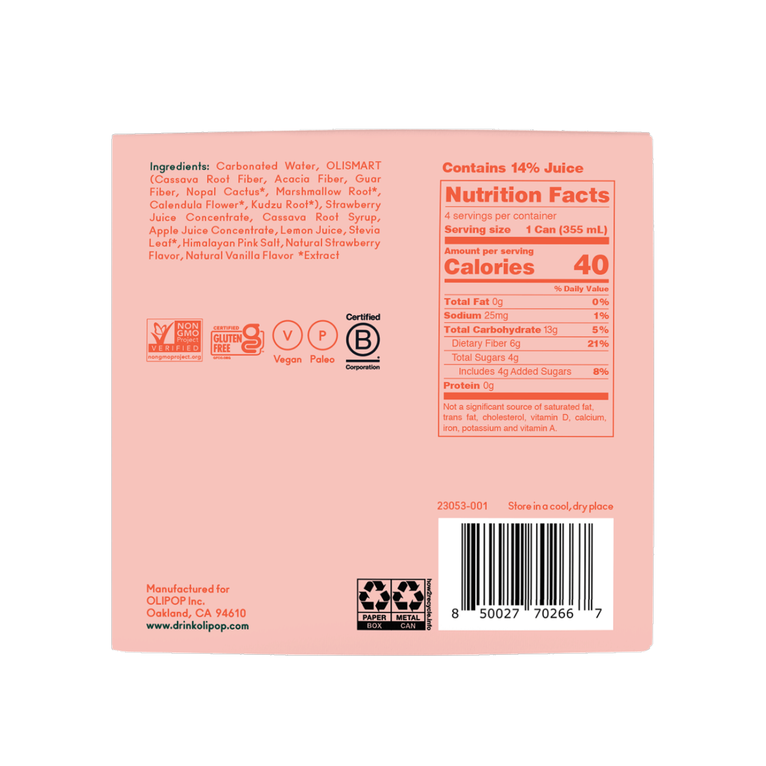 slide 2 of 2, Olipop Strawberry Vanilla Prebiotic Soda - 4ct/12 fl oz Cans, 4 ct; 12 fl oz