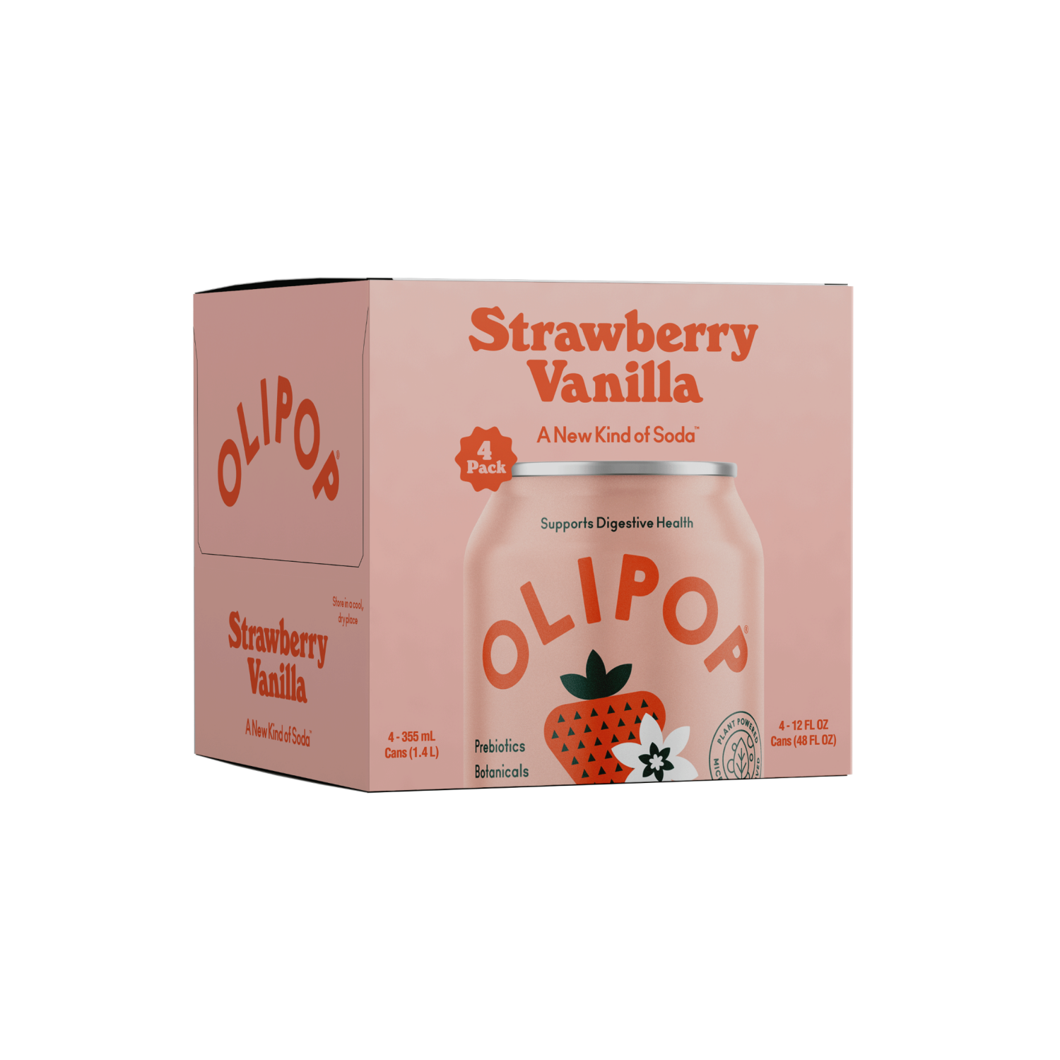 slide 1 of 2, Olipop Strawberry Vanilla Prebiotic Soda - 4ct/12 fl oz Cans, 4 ct; 12 fl oz