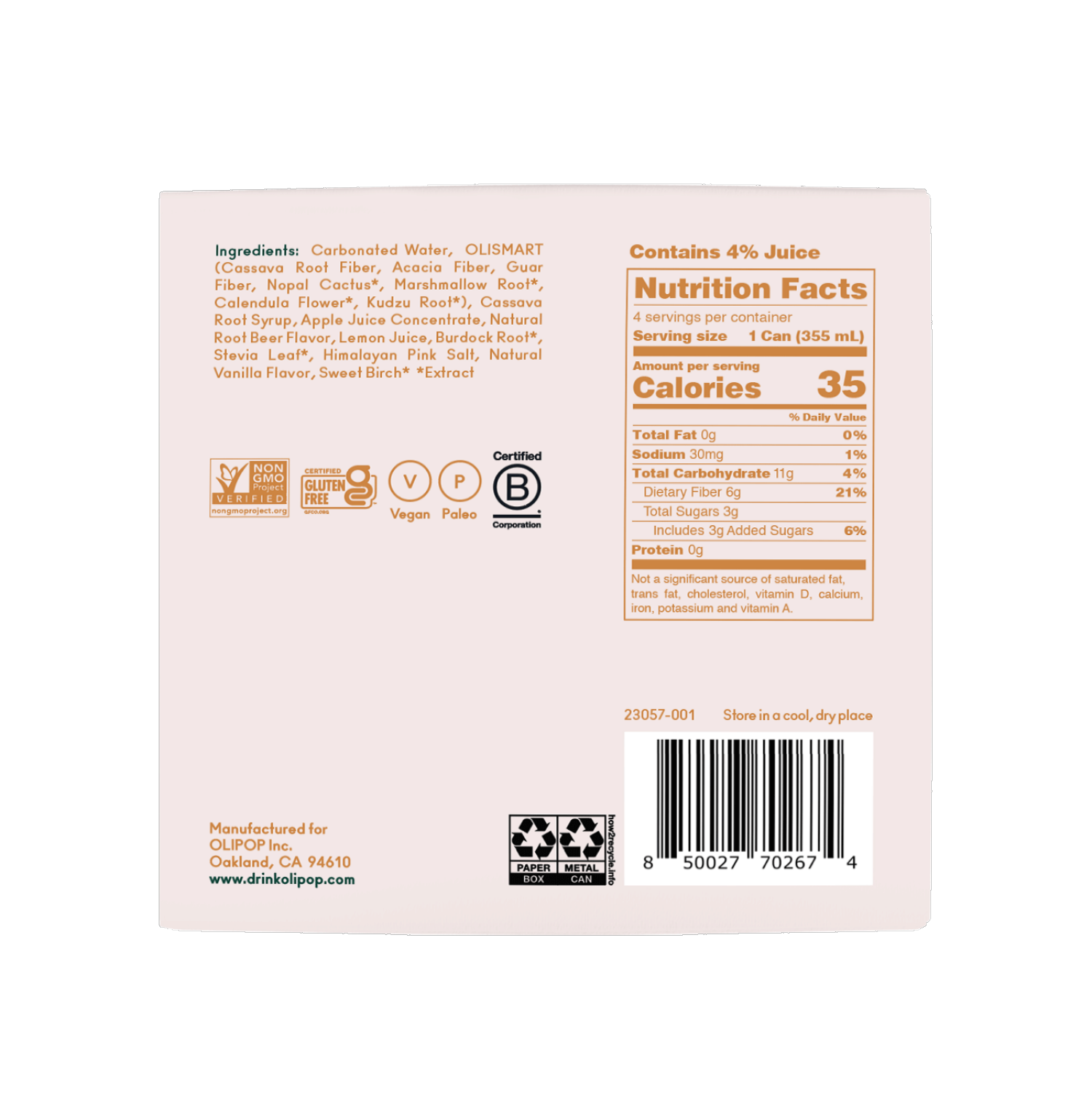 slide 2 of 2, OLIPOP Classic Root Beer Prebiotic Soda - 4ct/12 fl oz Cans, 4 ct; 12 oz