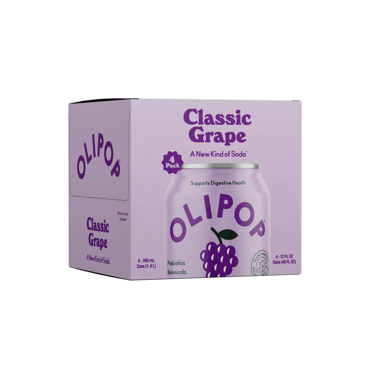 slide 1 of 2, Olipop Classic Grape Prebiotic Soda - 4ct/12 fl oz Cans, 4 ct; 12 fl oz