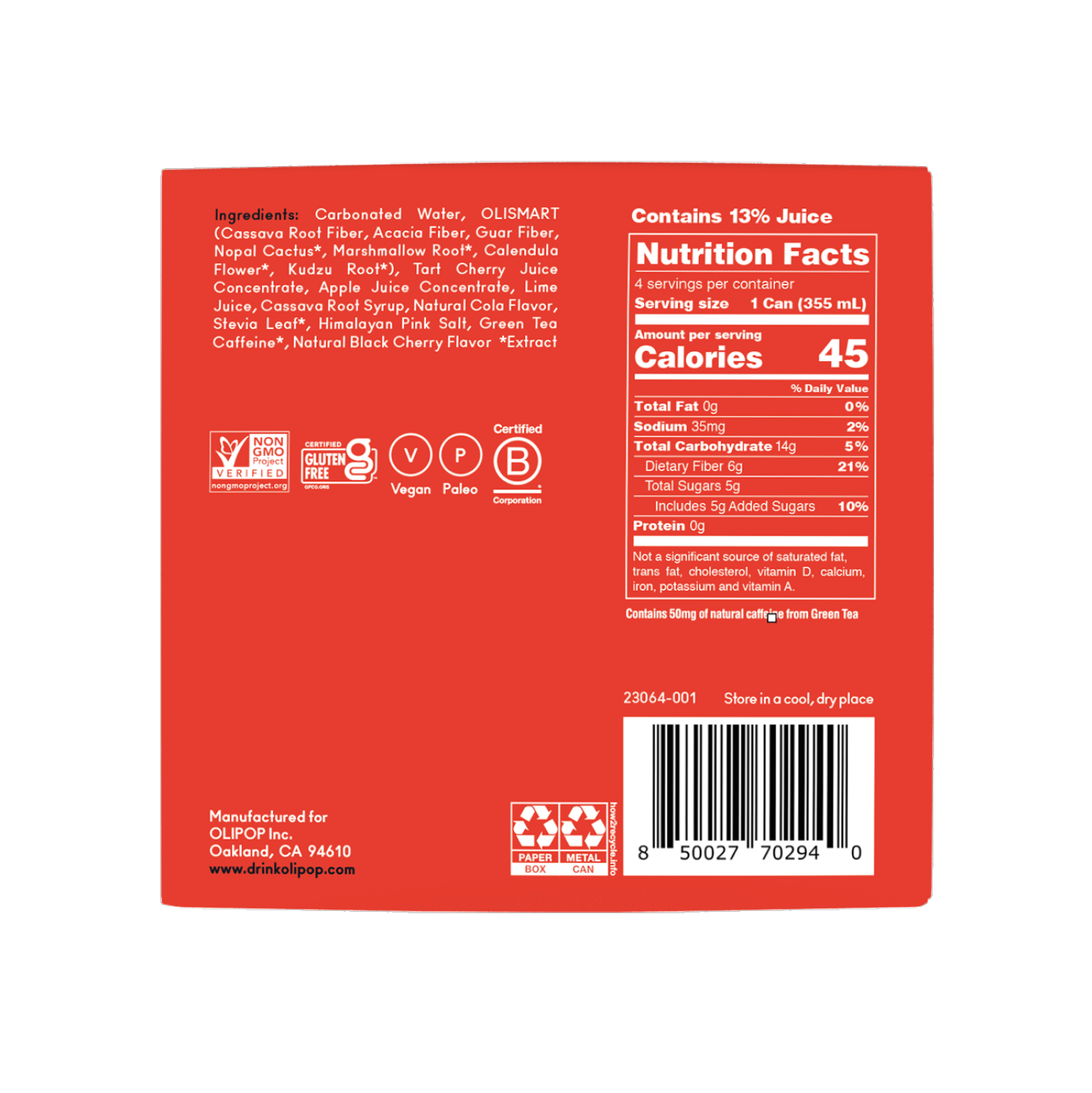 slide 2 of 2, Olipop Cherry Cola 4 - 12 fl oz Cans, 4 ct; 12 oz