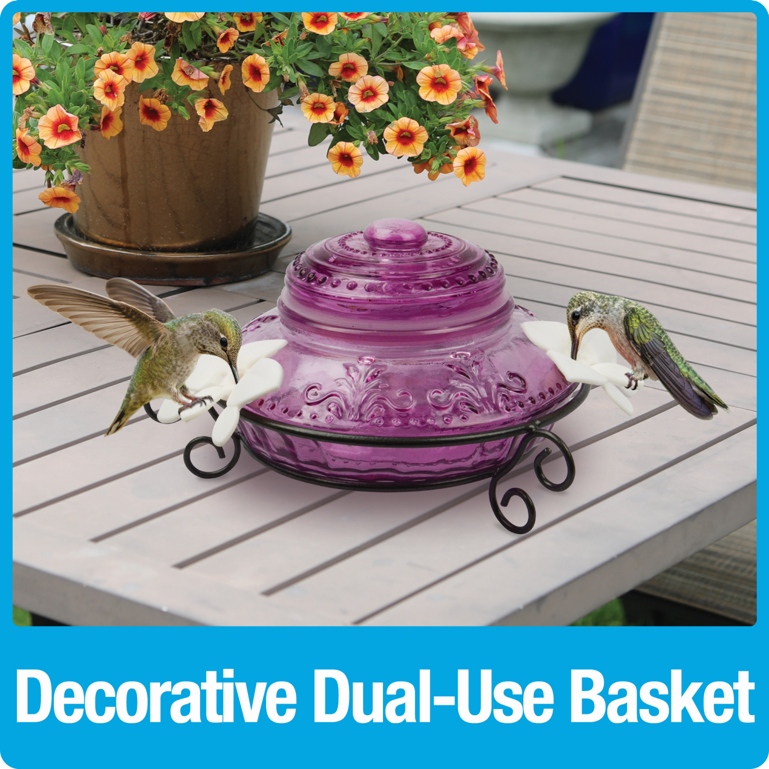 slide 2 of 4, Nature's Way Antique Top-Fill Plum Hummingbird Glass Feeder, 1 ct