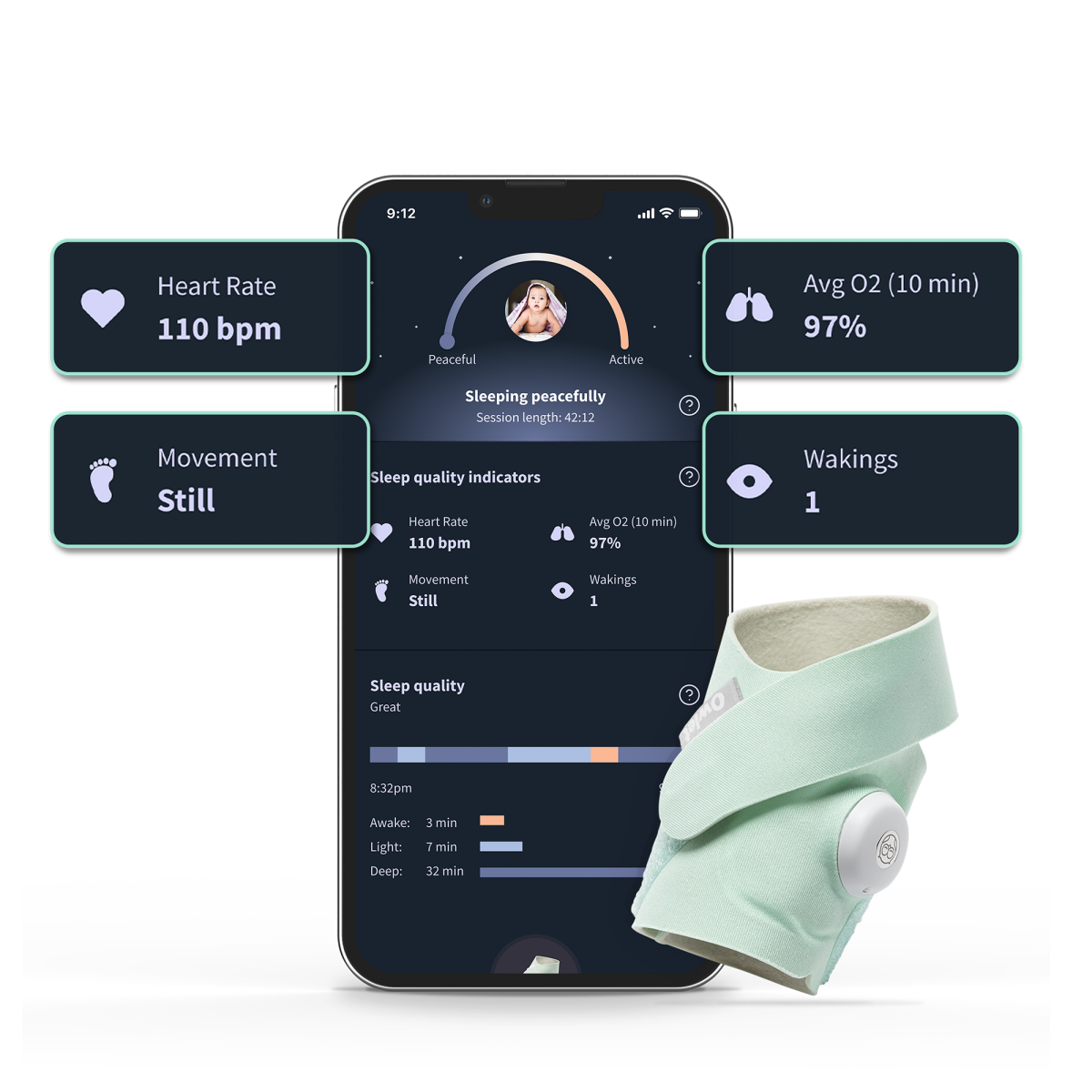 slide 16 of 21, Owlet 0-18 Months Mint Original Dream Sock 1 ea, 1 ct