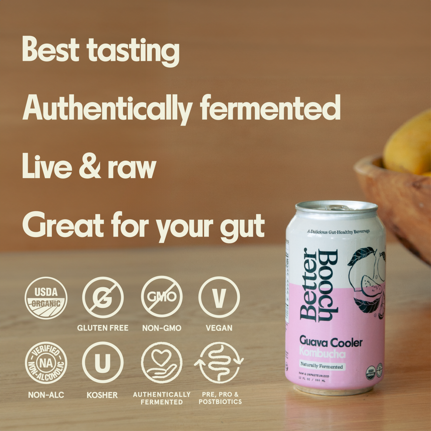 slide 2 of 6, Better Booch Kombucha Sparkling Probiotic Drink Guava Cooler, 12 fl oz