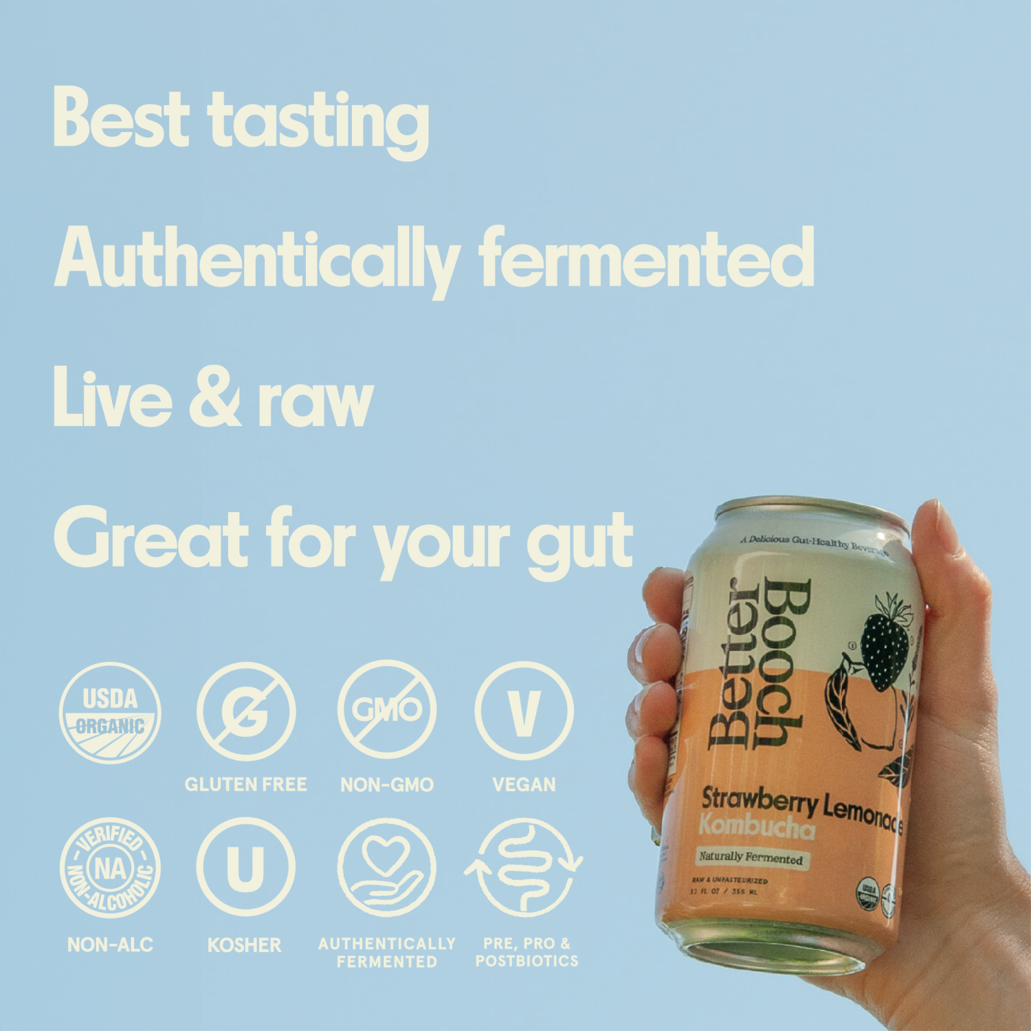 slide 2 of 6, Better Booch Kombucha Sparkling Probiotic Drink Strawberry Lemonade, 12 fl oz