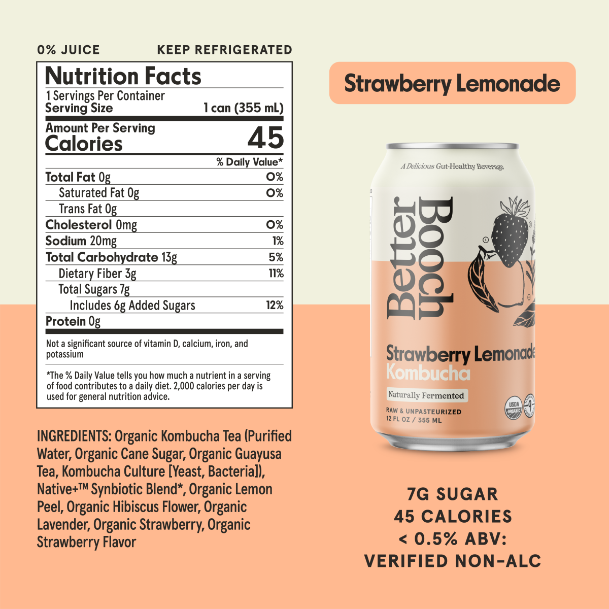 slide 5 of 6, Better Booch Kombucha Sparkling Probiotic Drink Strawberry Lemonade, 12 fl oz