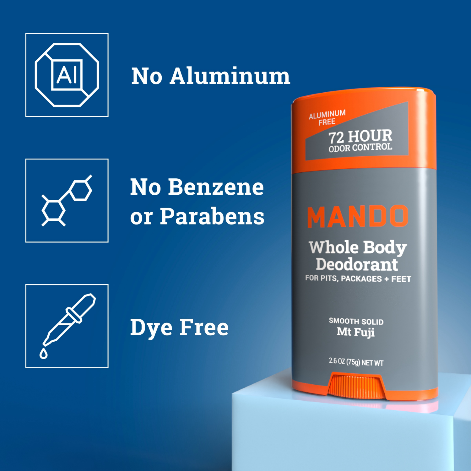 slide 4 of 5, Mando Whole Body Deodorant - Men’s Aluminum-Free Smooth Solid Stick Deodorant - Mt Fuji - 2.6oz, 2.6 oz