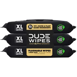 DUDE Shea Butter Smooth Extra Large Flushable Wipes 3 - 48 Wipe Packs