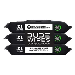 DUDE Odor Destroyer Citrus and Sea Salt Extra Large Flushable Wipes 3 - 48 Wipe Packs