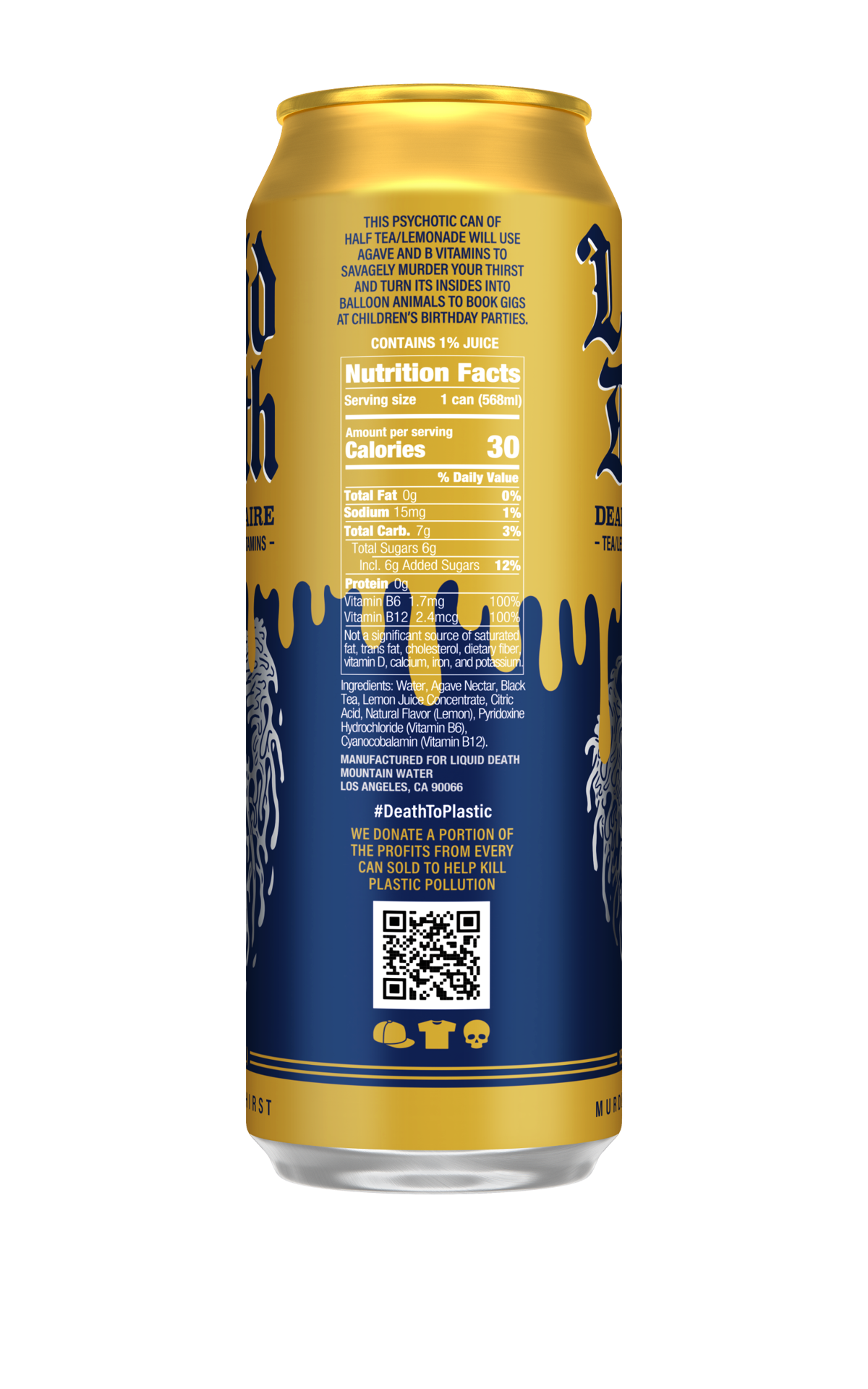 slide 3 of 3, Liquid Death, Dead Billionaire Iced Tea, Half Lemonade Half Black Tea, 19.2 fl oz