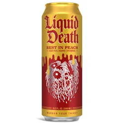 Liquid Death, Rest in Peach Iced Tea, Peach Flavored Back Tea