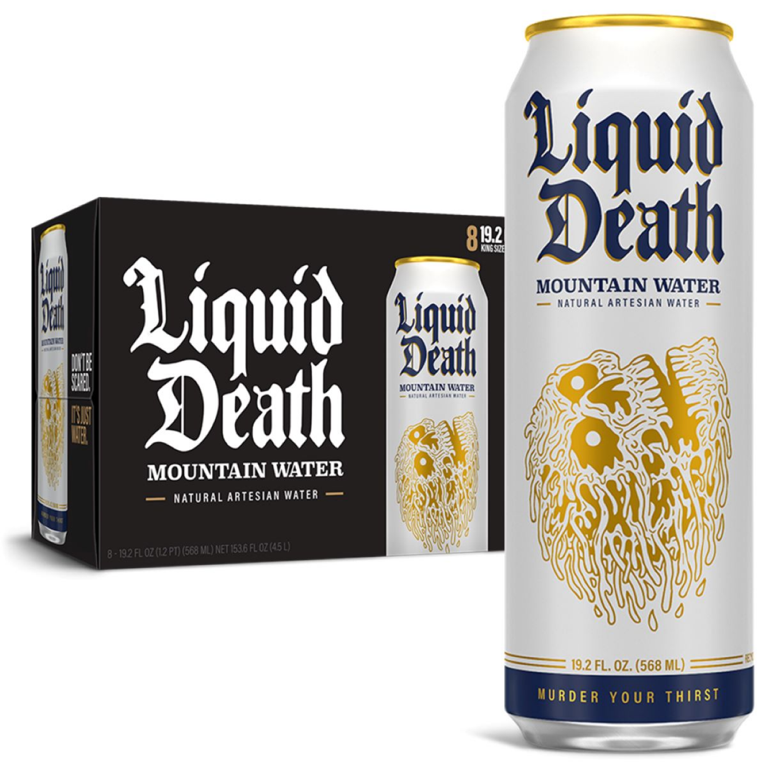 slide 3 of 4, Liquid Death Mountain Water, 19.2 oz King Size Cans (8-Pack) - 8 ct, 8 ct