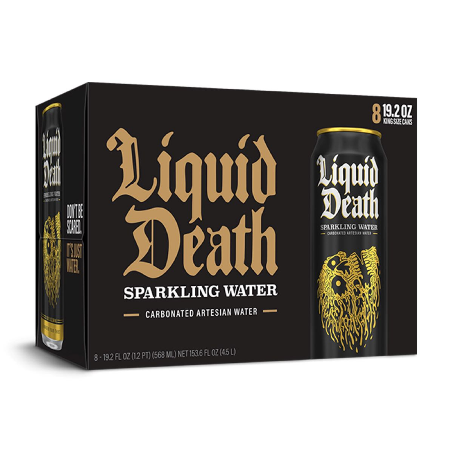 slide 1 of 3, Liquid Death Sparkling Water, 19.2 oz King Size Cans (8-Pack), 8 ct
