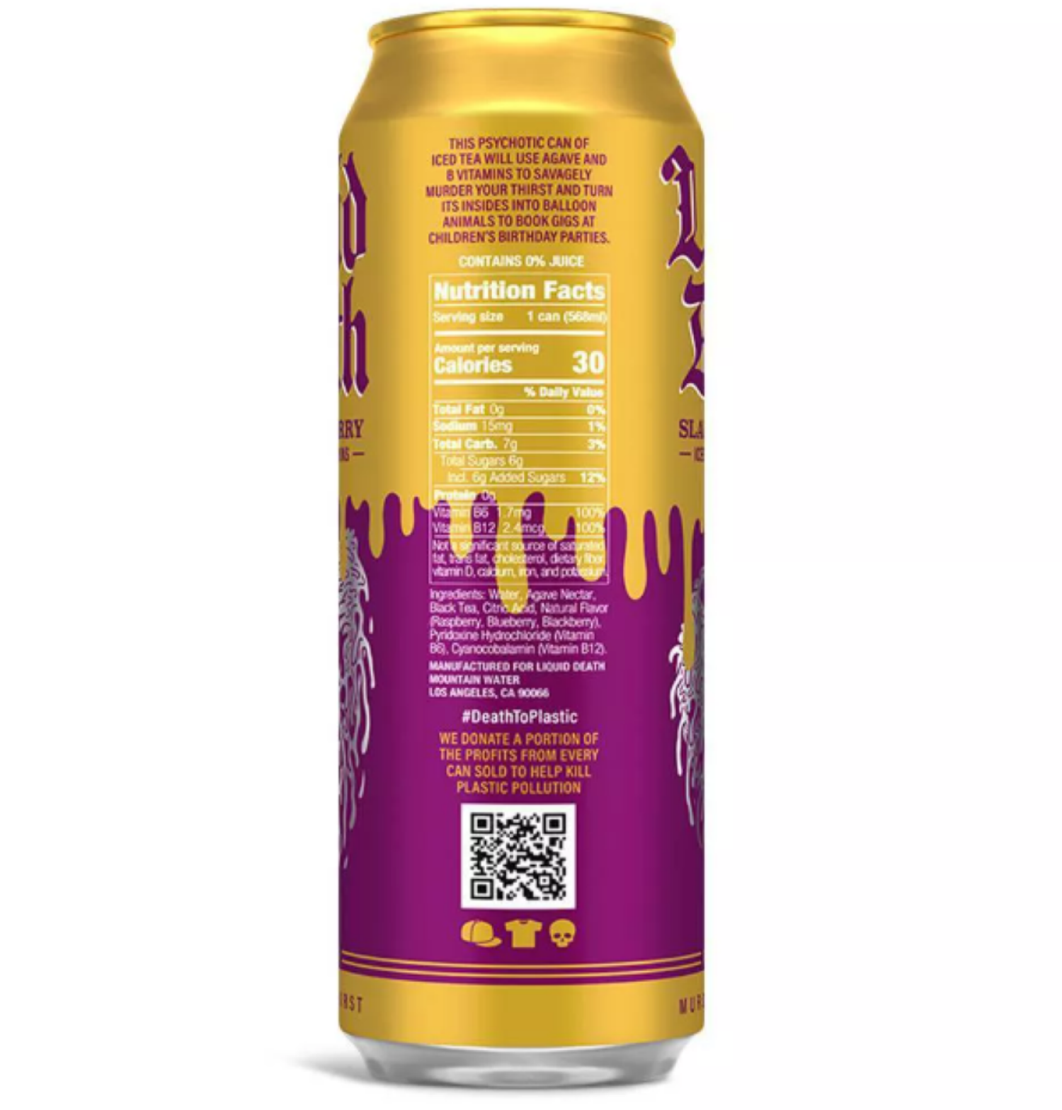 slide 2 of 2, Liquid Death, Slaughter Berry Iced Tea, Raspberry Flavored Black Tea, 19.2 fl oz