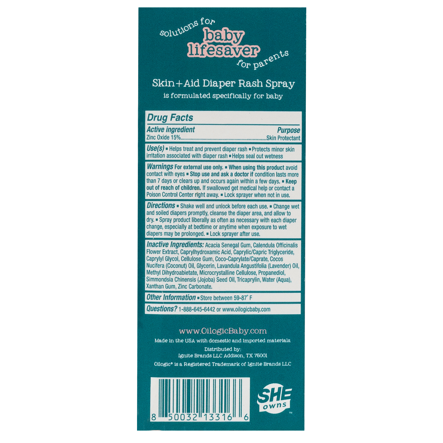 slide 2 of 2, Oilogic Skin Aid Diaper Rash Spray, 1 ct