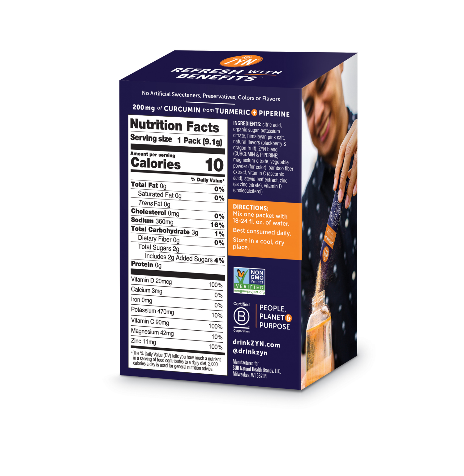 slide 2 of 5, ZYN Turmeric Electrolyte Drink Mix - Blackberry Dragonfruit / packets, 7 ct, 0.32 oz