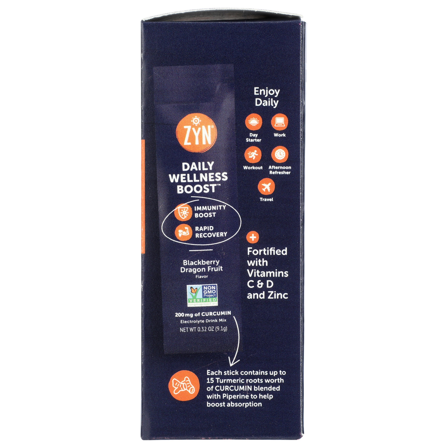 slide 3 of 5, ZYN Turmeric Electrolyte Drink Mix - Blackberry Dragonfruit / packets, 7 ct, 0.32 oz