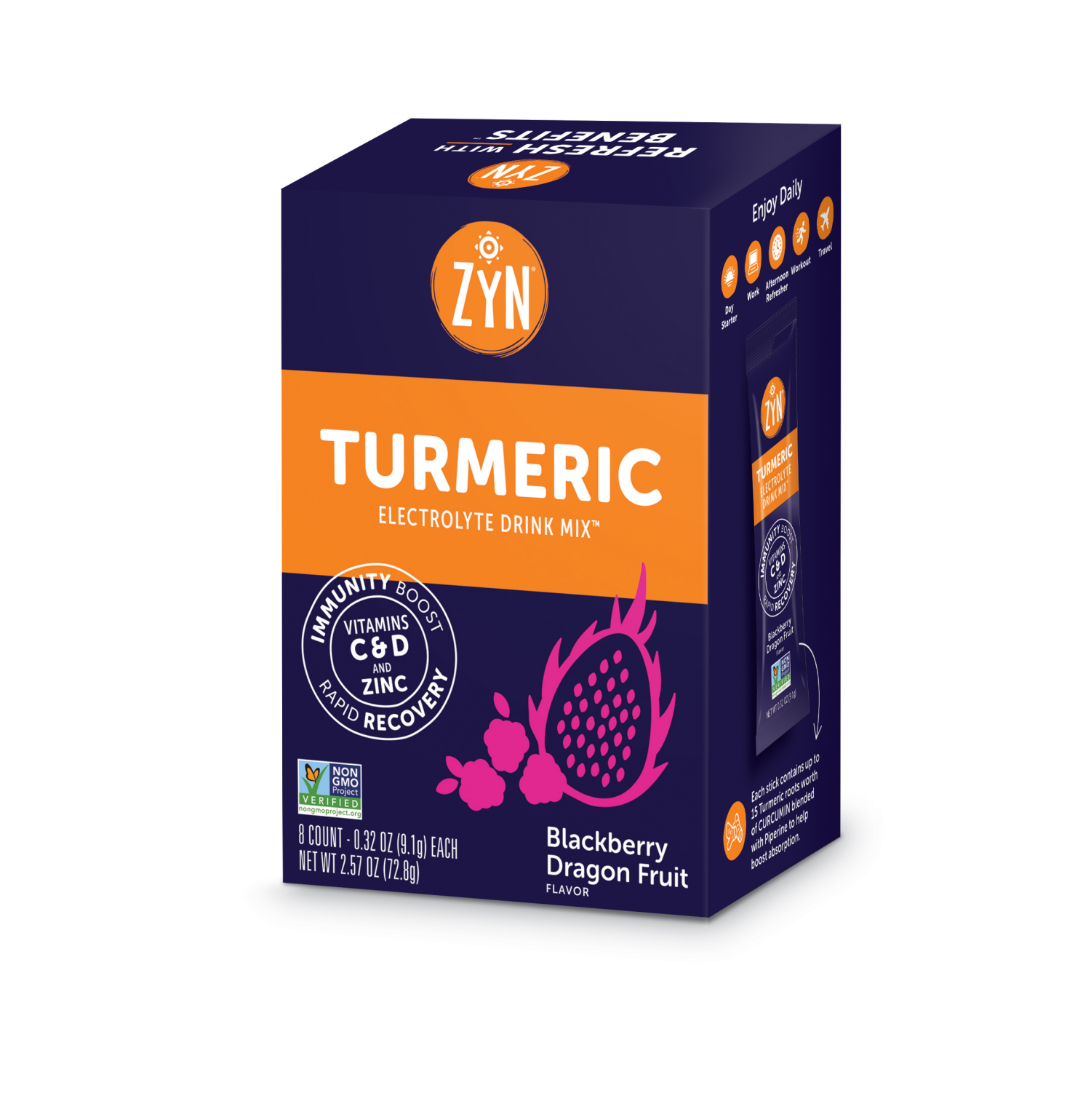 slide 1 of 5, ZYN Turmeric Electrolyte Drink Mix - Blackberry Dragonfruit / packets, 7 ct, 0.32 oz